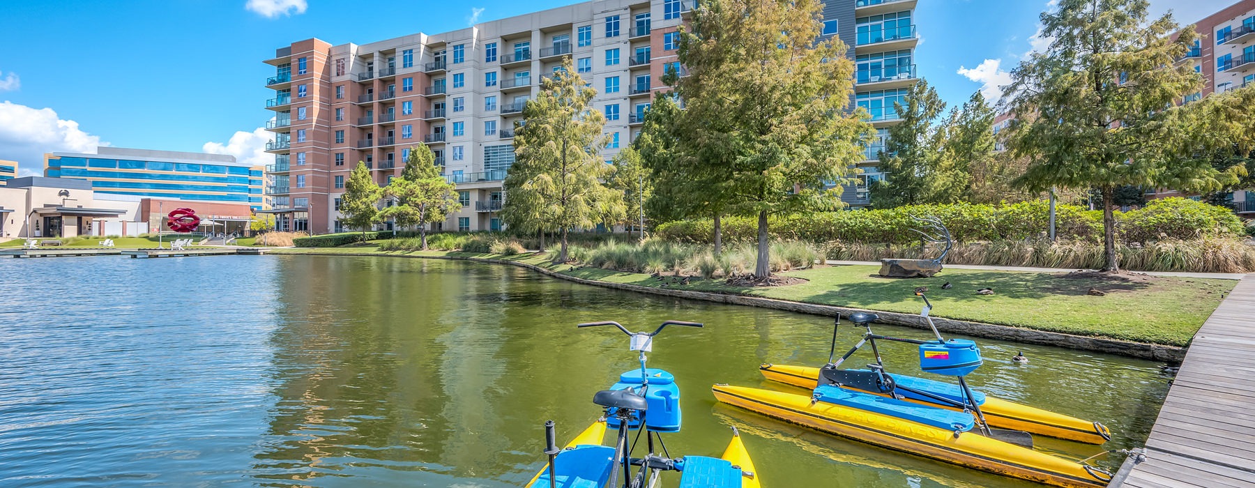The Woodlands lake with kayaking